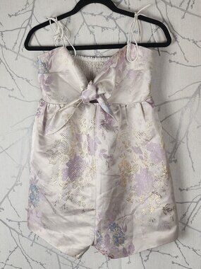ASOS Pastel Floral Brocade Tie Front Smocked Strappy Romper